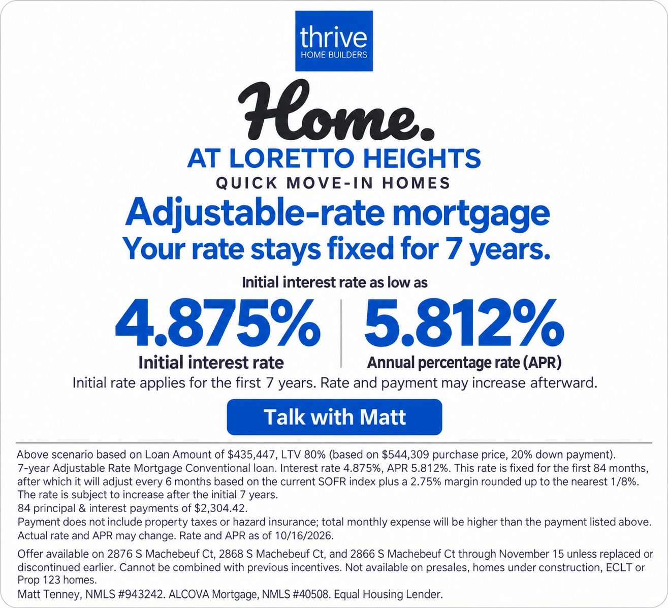 Loretto Heights quick move-in financing offer. Click for full details.