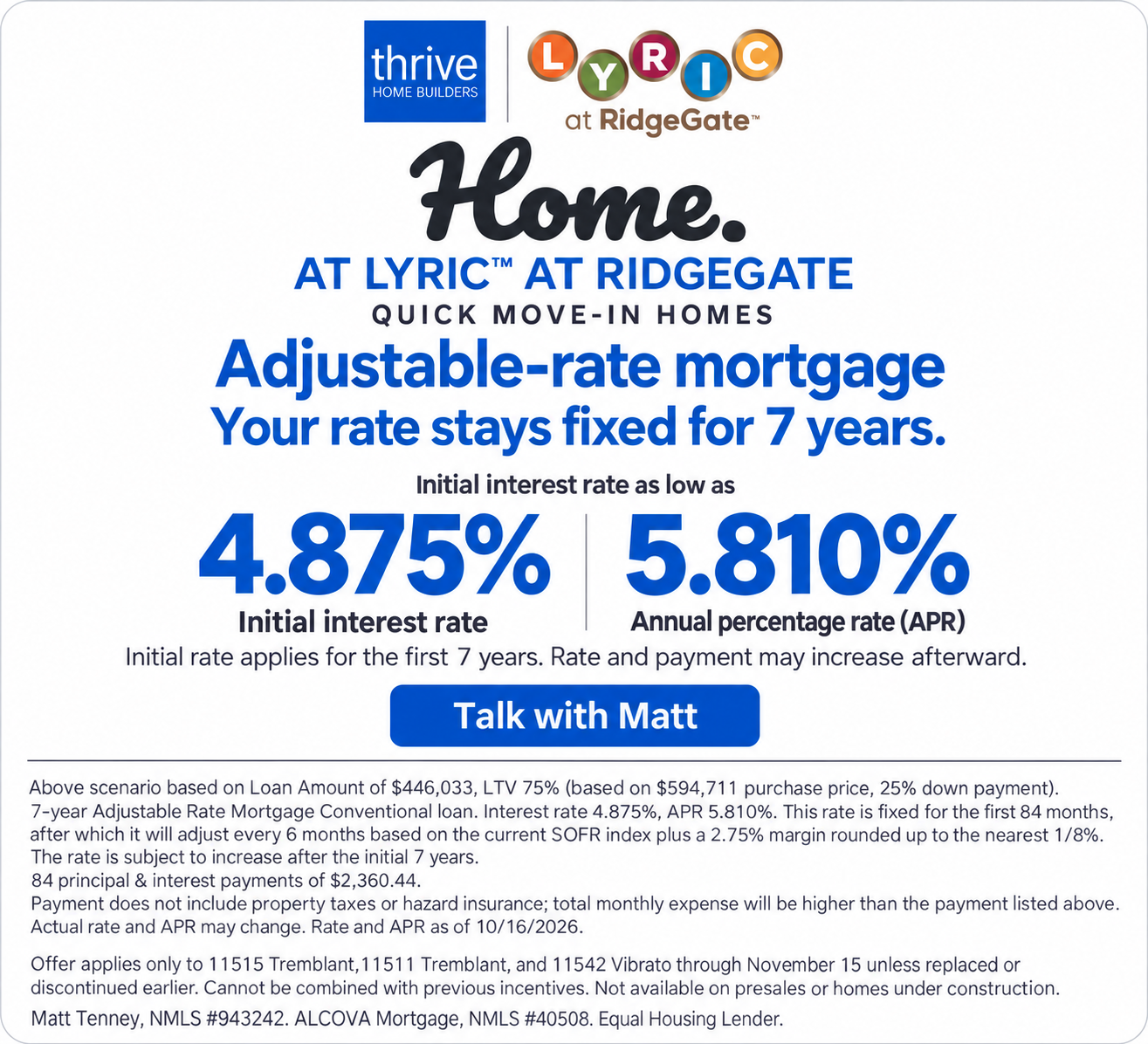Lyric at RidgeGate special financing. Click for details.